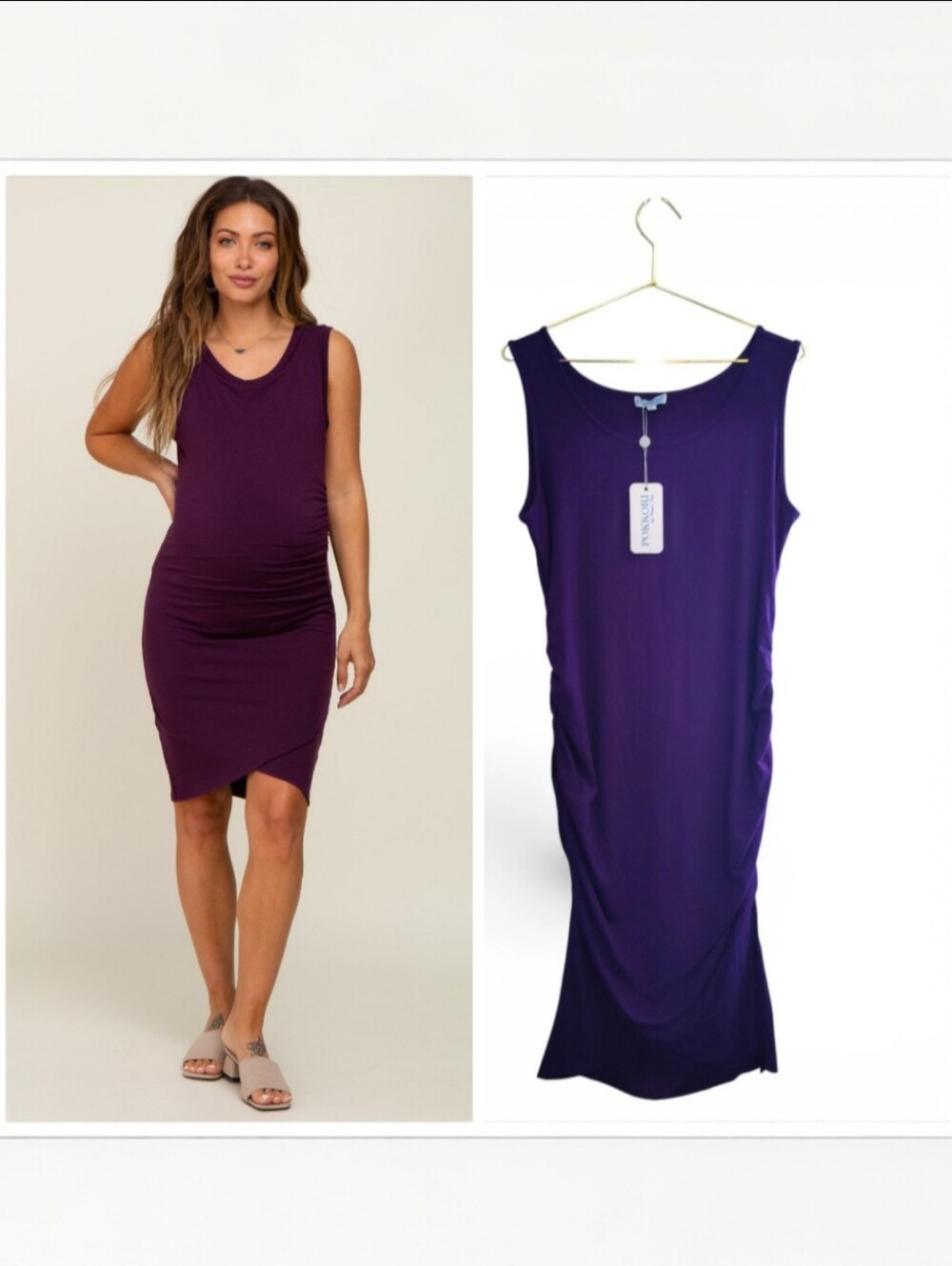 🆕️ Pokkori Maternity Ruched Midi Sleeveless Purple Dress Womens Large